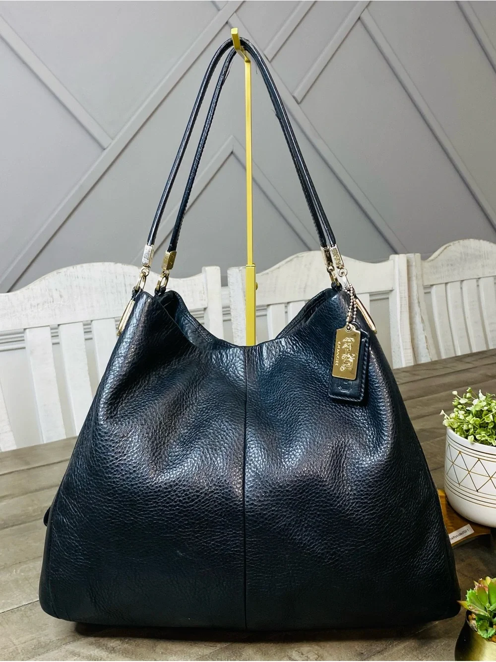 Coach Madison Phoebe Black Pebbled Leather Shoulder Bag Tote Purse Slouchy